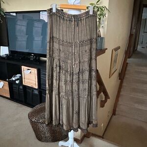 Elegant Brown Bohemian style Tiered Maxi Skirt